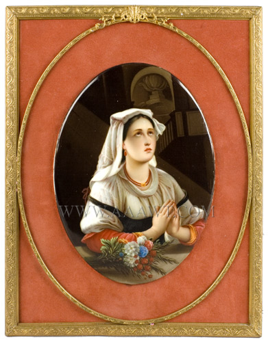 KPM Porcelain Oval Plaque, Finely Painted Scene of Young Lady Praying, Image 1